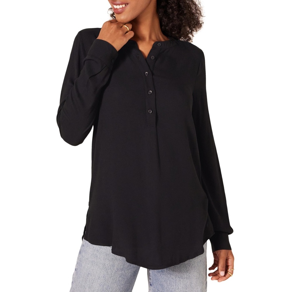 Lark & Ro Half Button Up Long Sleeve Shirt